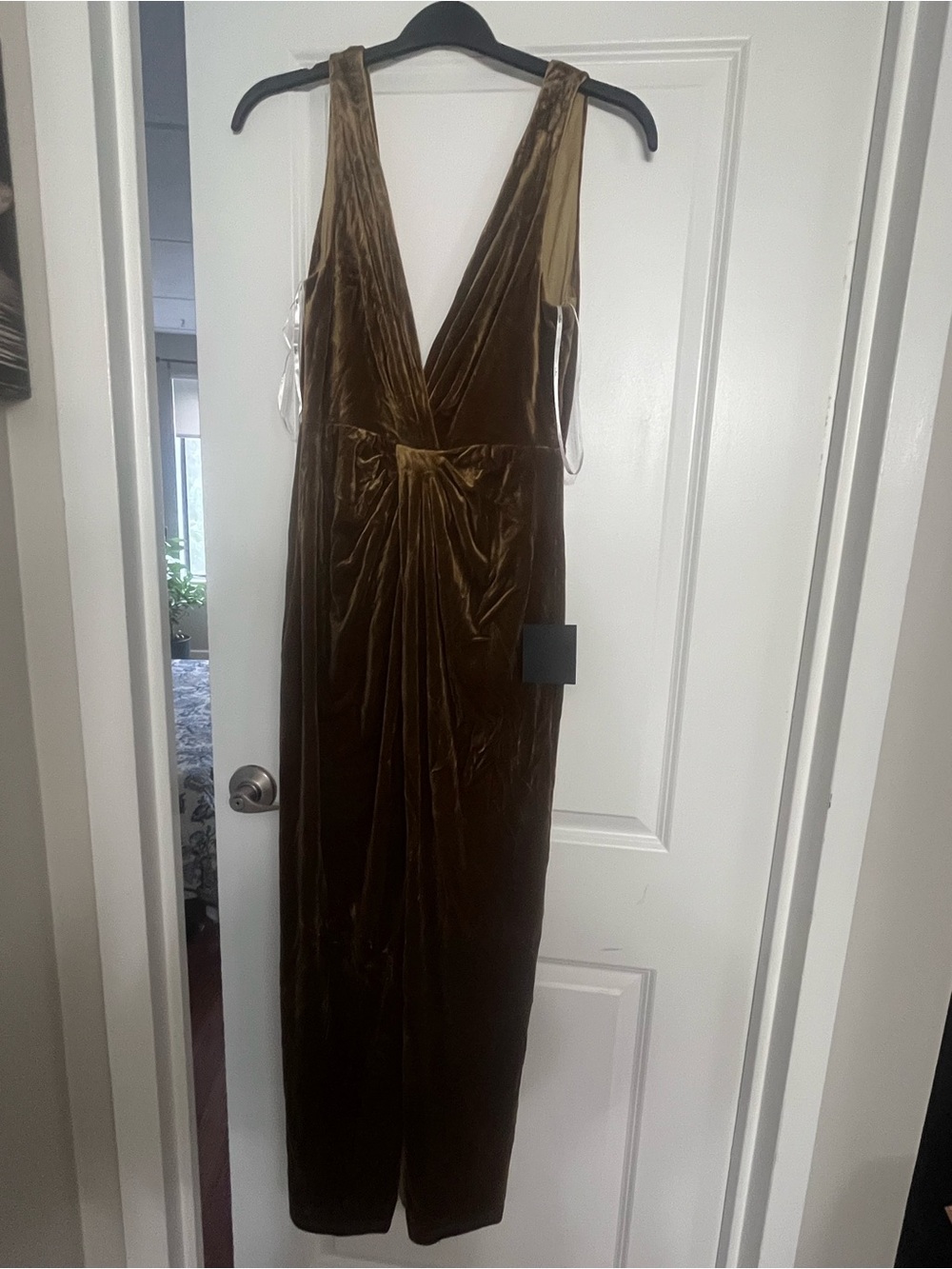 Lulu's Olive Velvet Maxi Dress with Deep V